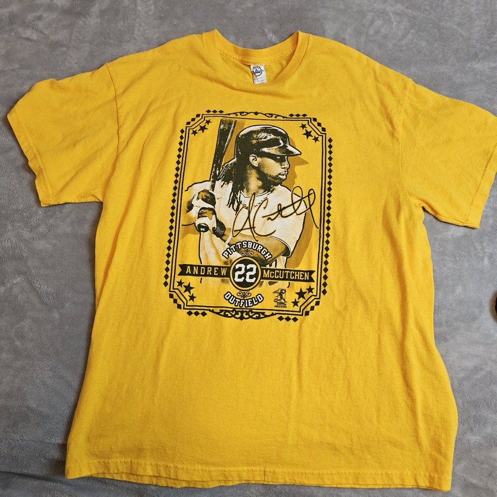 Andrew McCutchen Pittsburgh Pirates XL Yellow Signed‎ Tshirt MLB